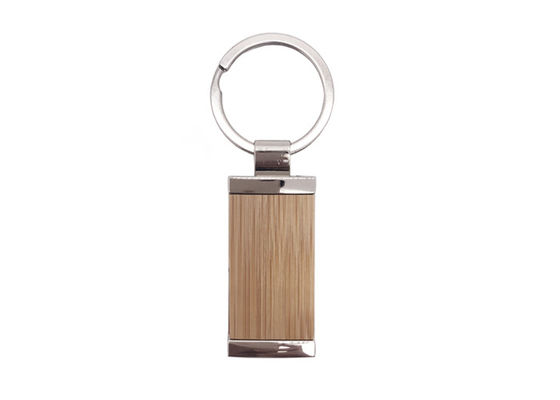 Rectángulo de bambú Logo Wooden Metal Keyring de encargo del llavero del metal