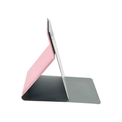 Espejo de mesa LED de plata redonda con piel de PU brillante ajustable y de doble cara