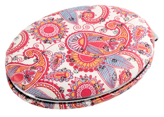 Espejo de bolsillo de PU redondo con logotipo personalizado plegable en varios colores