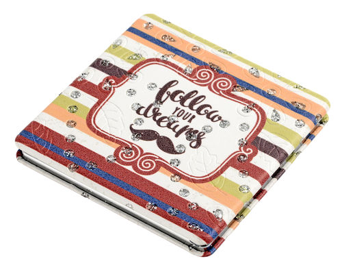 Espejo de bolsillo redondo con logotipo de doble cara 1x/2x PU Color disponible