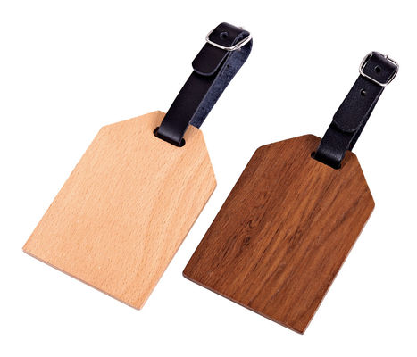 Etiqueta de equipaje de madera llamativa con correa de seguridad para identificar bolsas