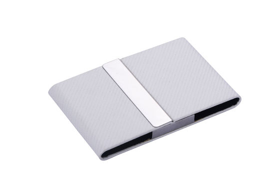 Elegante porta tarjetas de identificación de metal PU para ferias comerciales y eventos