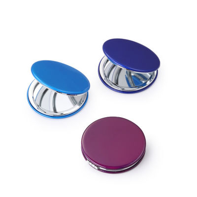 Espejo de bolsillo de PU redondo personalizado Espejo cosmético compacto con aumento de 1X/2X
