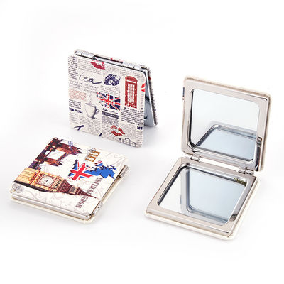 Espejo de belleza de tamaño de bolsillo de piel de PU personalizado plegable redondo plegable cosmético compacto