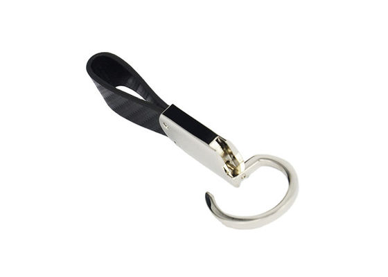 Gancho rápido de cuero trenzado de la cadena dominante de la PU del metal de los llaveros del cuero de la fibra de carbono