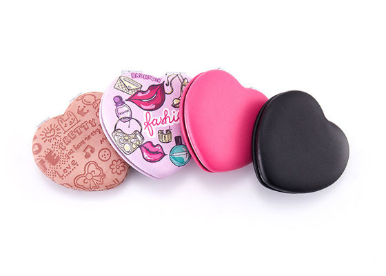 Espejo plegable del maquillaje del bolsillo del corazón de Debossing del ABS cosmético del espejo para el viaje