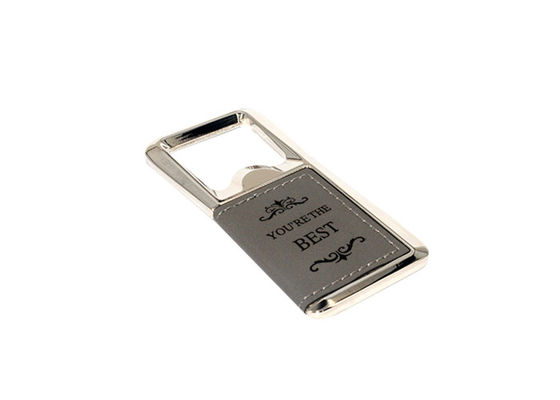 Rectángulo de cuero de la aleación del cinc de la PU del laser Logo Metal Bottle Opener