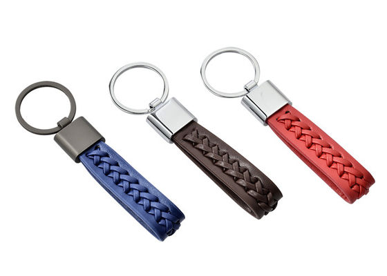PU Lanyard Braided Rope Keychain tejido llaveros de cuero de la aleación del cinc