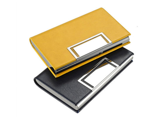 Buen precio Tenedor magnético de cuero de lujo Debossing Logo Metal Card Case Wallet de la tarjeta de presentación de la PU en línea