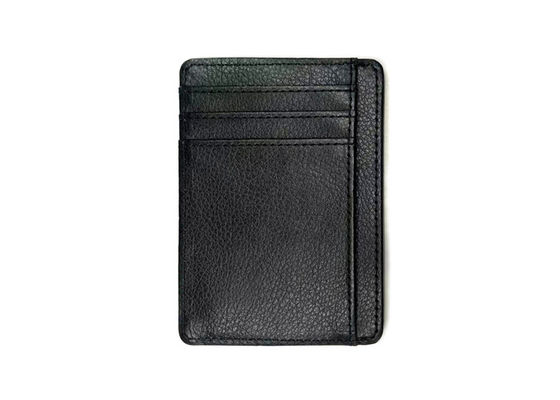 Buen precio El rectángulo cubre al organizador negro Wallet Custom Logo Card Holder 20g de la tarjeta con cuero de crédito de 97m m en línea