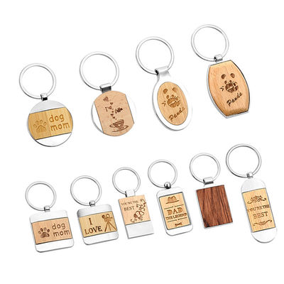 Llavero de cadena dominante grabado de madera del espacio en blanco de la aleación del cinc de la sublimación del Beechwood de bambú