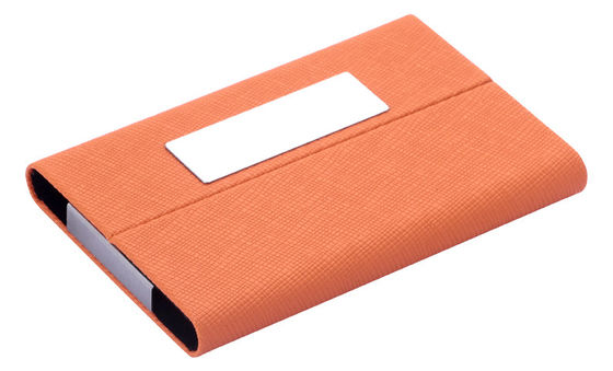 Buen precio 50 Capacidad de tarjetas de visita Portador de tarjetas de visita de metal delgado de diseño PU con marco compacto en línea
