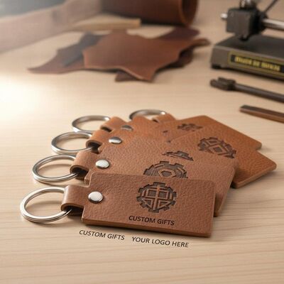 Buen precio Llaveros de cuero con logotipo grabado con láser, forma rectangular duradera, perfectos para regalos de empresa personalizados y artículos personalizados en línea