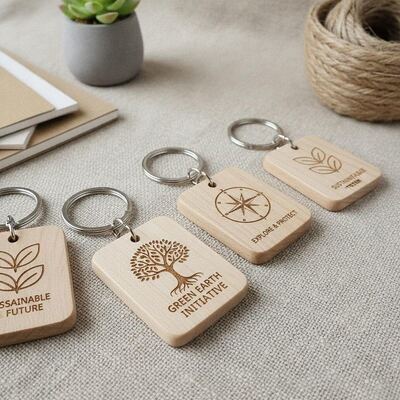 Buen precio Llavero de madera ecológico con grabado, diseños personalizados de tamaño estándar, artículo de regalo perfecto para campañas y obsequios para clientes en línea