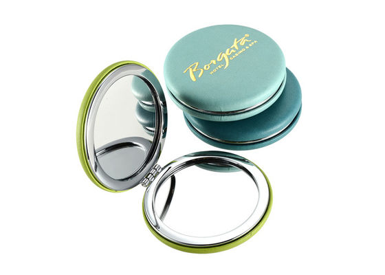 Buen precio El acuerdo promocional plegable de la PU duplica el espejo del maquillaje del bolsillo del sellado de oro en línea