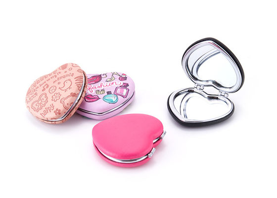 Buen precio Espejo plegable del maquillaje del bolsillo del corazón de Debossing del ABS cosmético del espejo para el viaje en línea