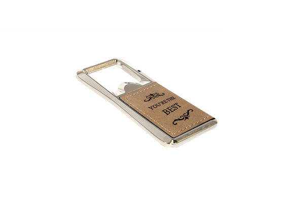 Buen precio Rectángulo de cuero de la aleación del cinc de la PU del laser Logo Metal Bottle Opener en línea